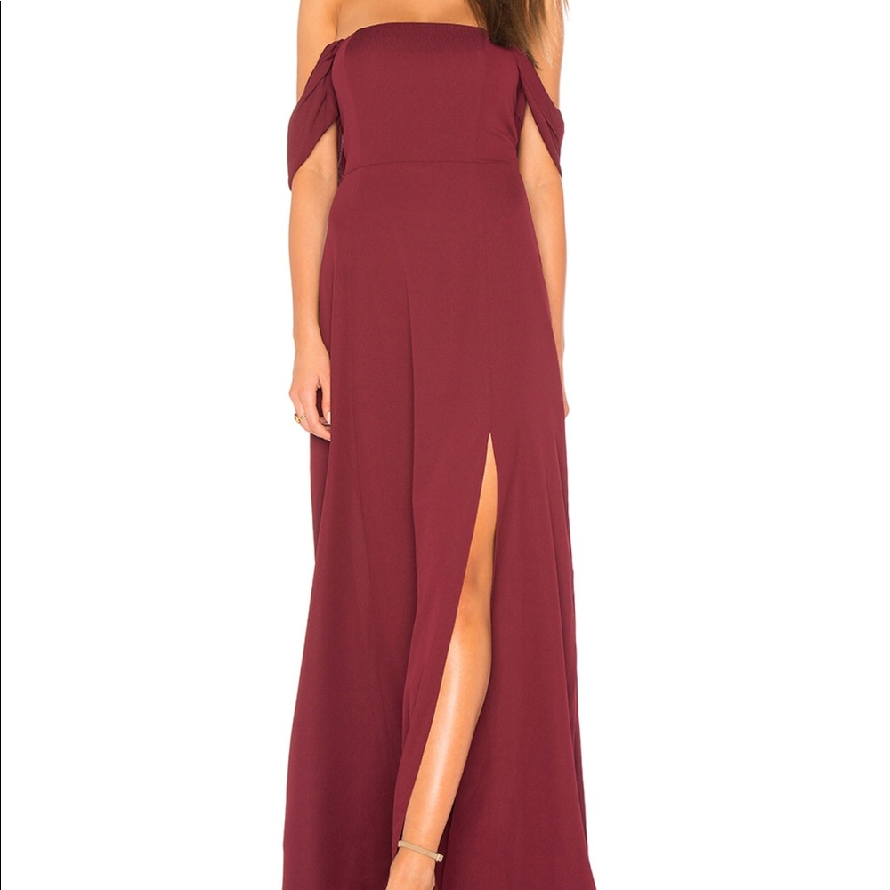JOA Front slit off the shoulder maxi dress